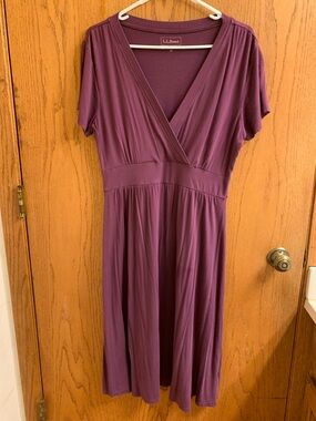 L.L. Bean Plum Wrap-Style Midi Jersey Dress